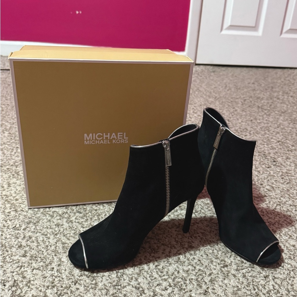Michael Kors Black Peep-Toe Ankle Boots